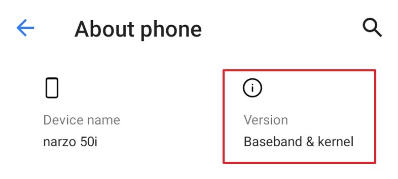 Version option in the About phone window.