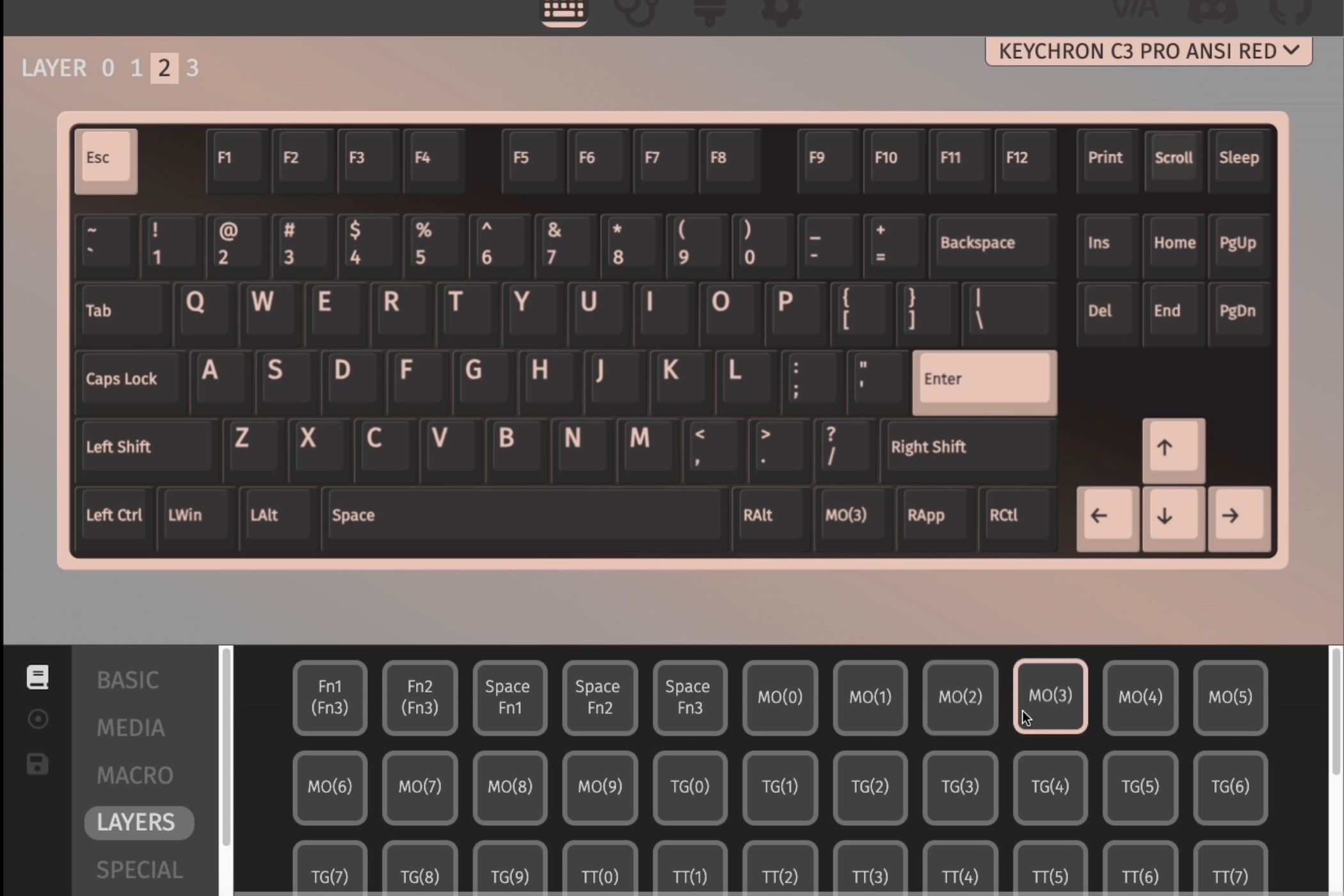 Screenshot showing VIA keyboard software in action.