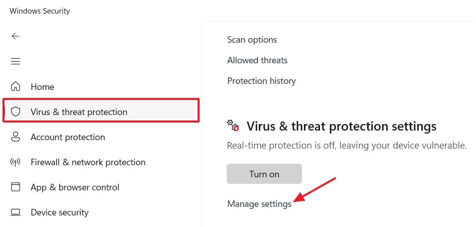 گزینه Virus & Threat Protection در برنامه امنیتی ویندوز.