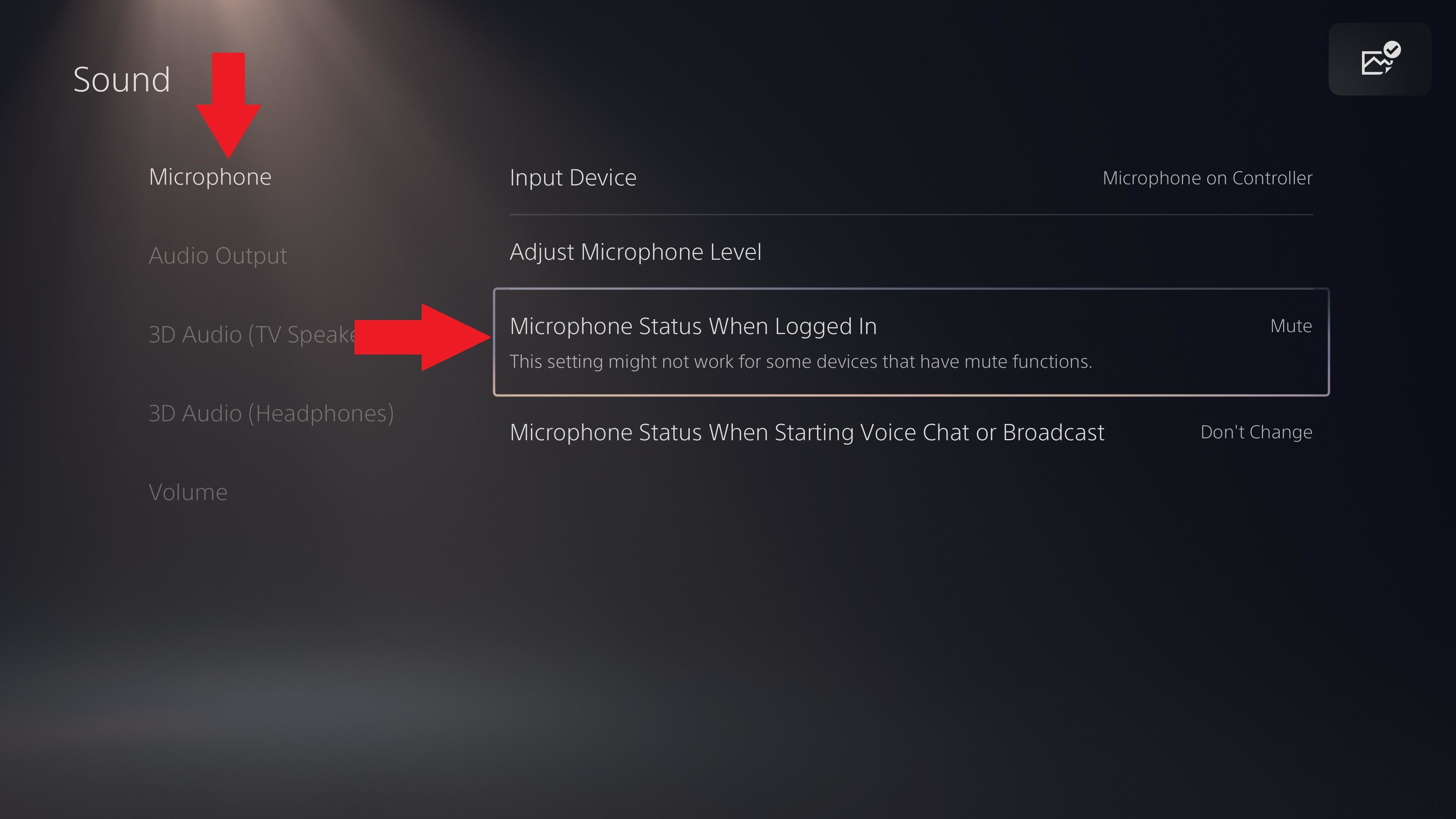 The auto mute setting in the PS5's sound settings.