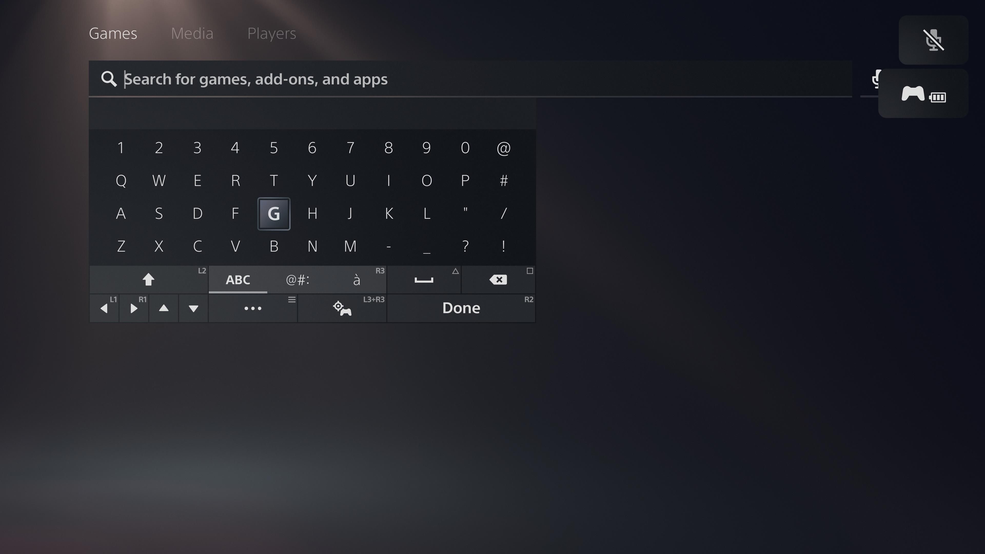The on-screen keyboard on the PS5.