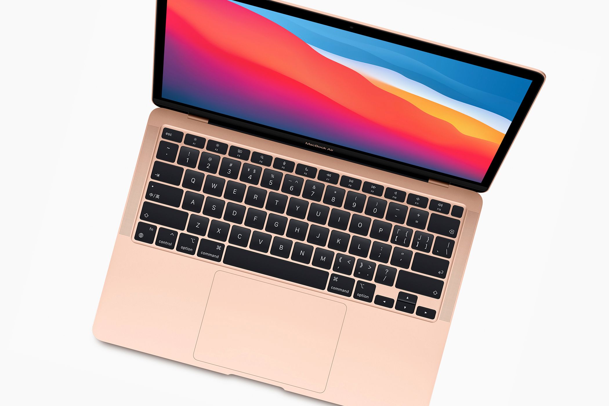 The M1 MacBook Air on a gray background.