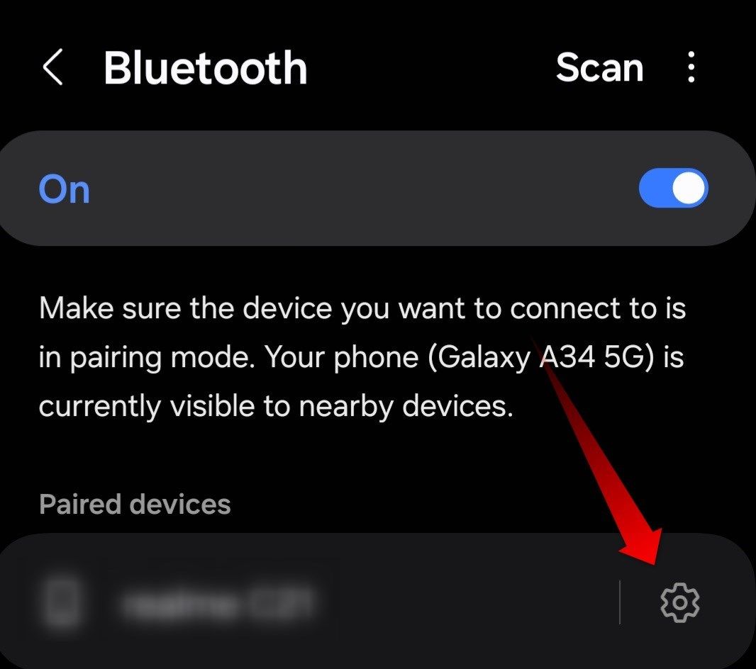 Opening the settings to unpair a Bluetooth device.