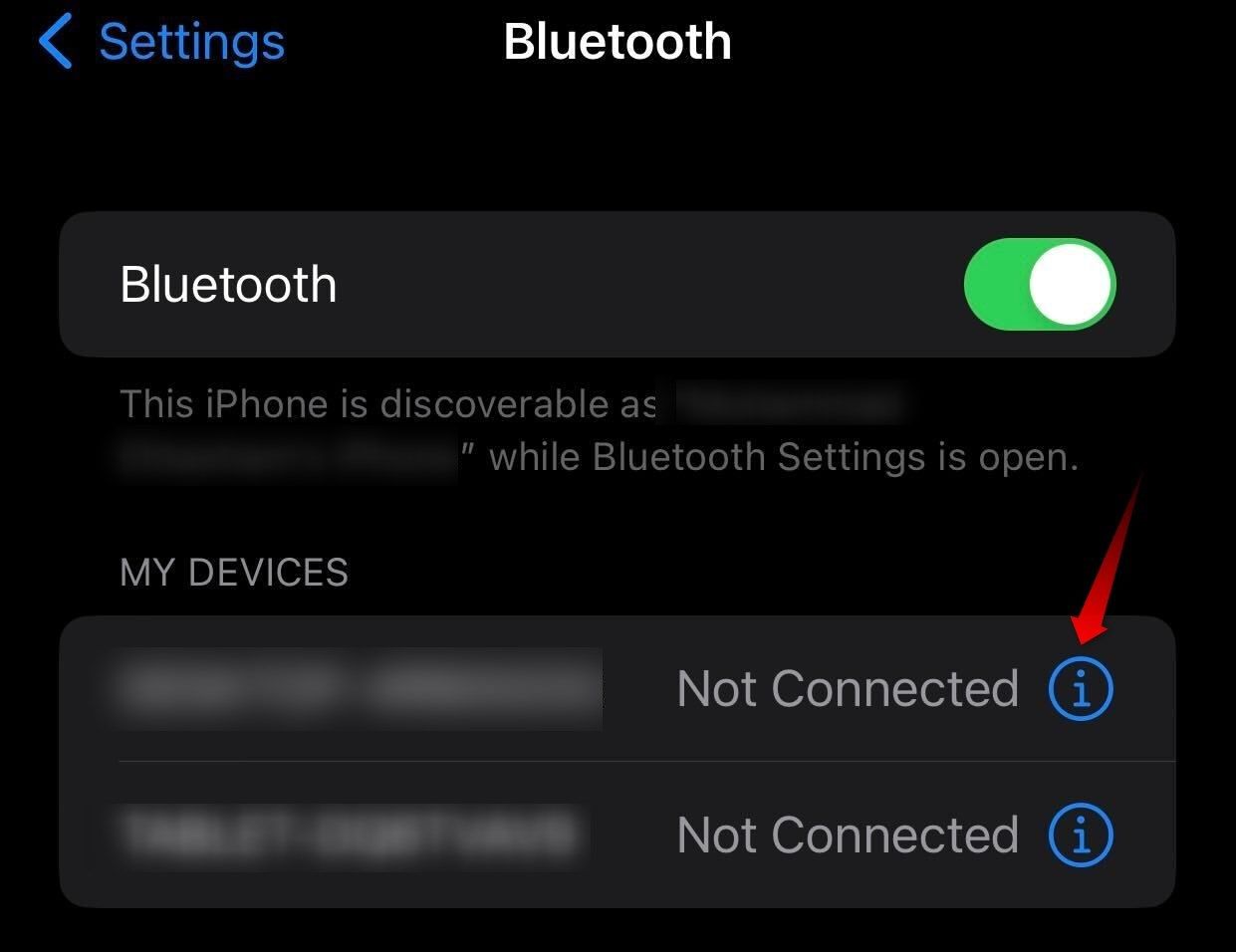 Opening the settings to unpair a Bluetooth device on iPhone.