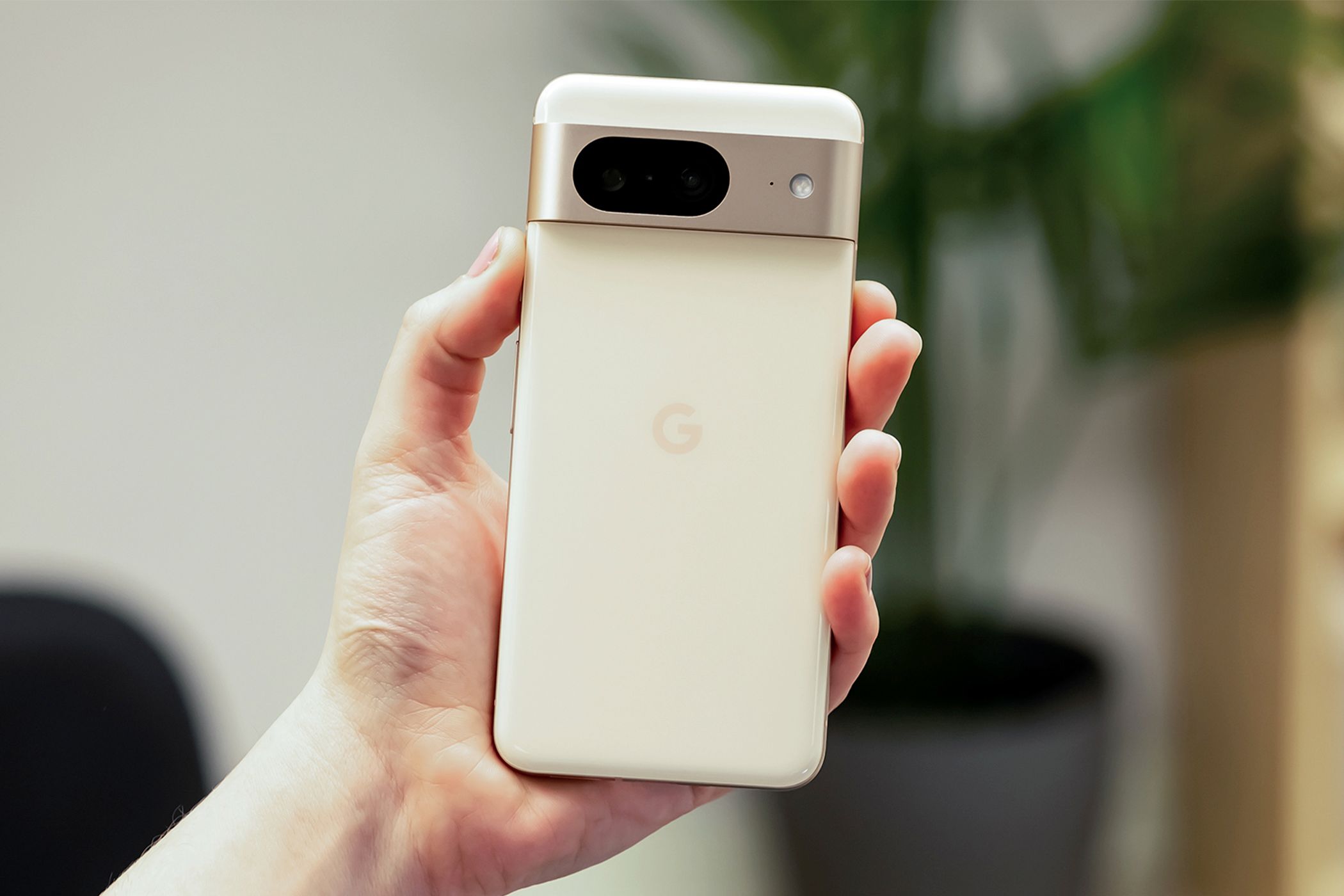 Backside of the Google Pixel 8 smartphone.