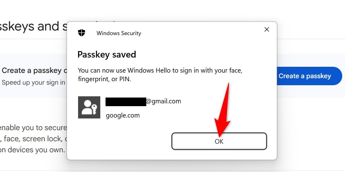'OK' highlighted in the 'Windows Security' prompt.