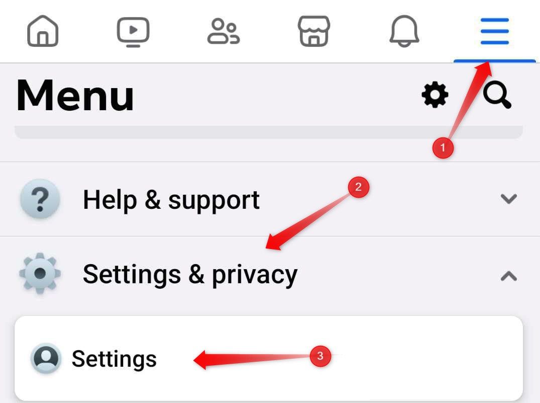 Opening the settings on Facebook app.