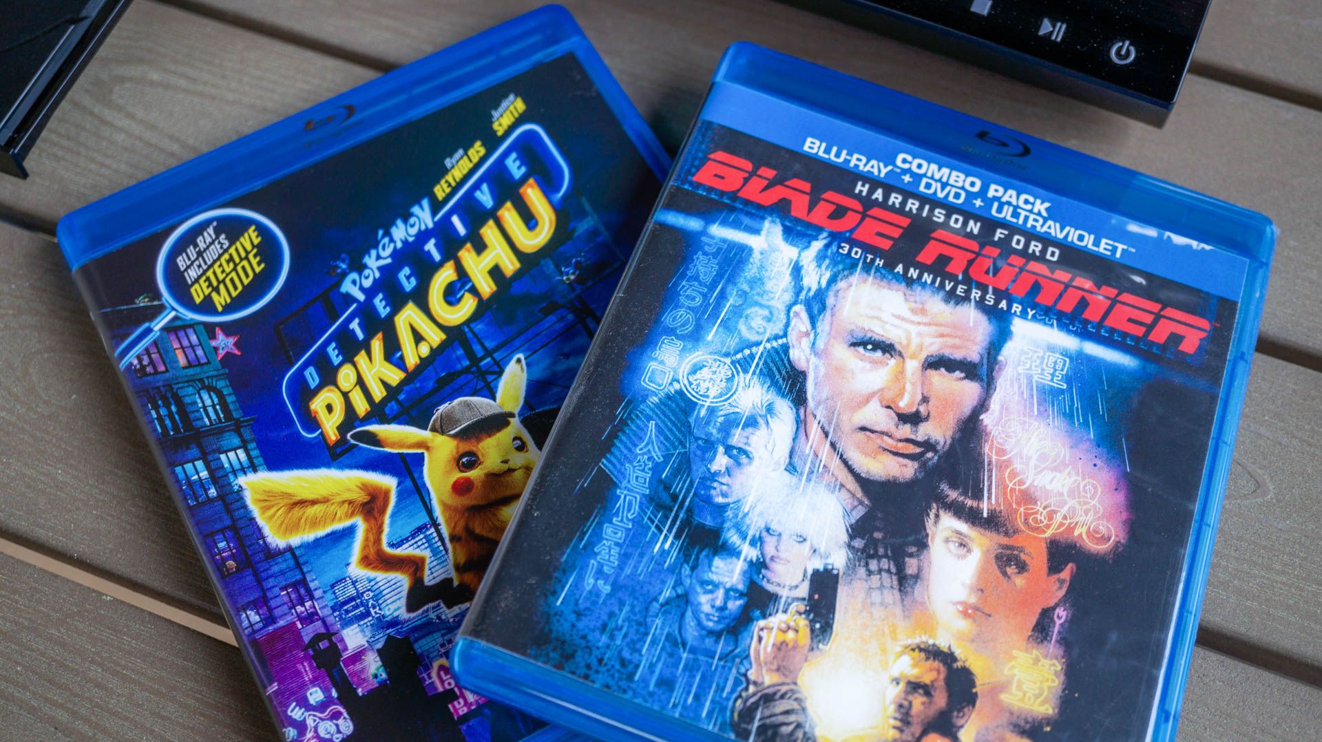 Blade Runner and Detective Pikachu on Blu-ray disc.