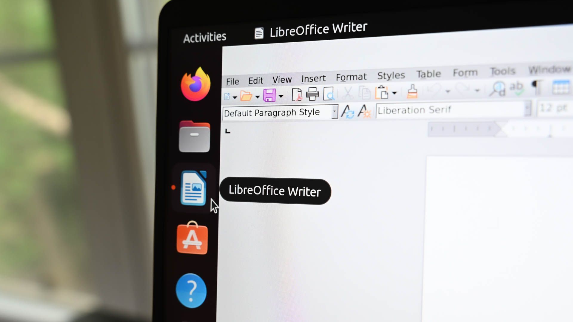 LibreOffice open on an Ubuntu desktop.