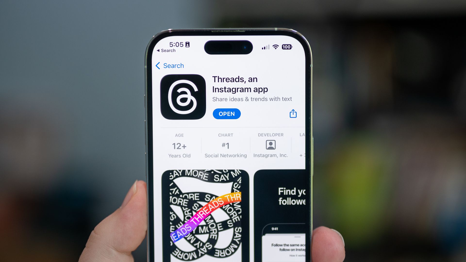 App Store listing for the Threads app running on an Apple iPhone 14 Pro