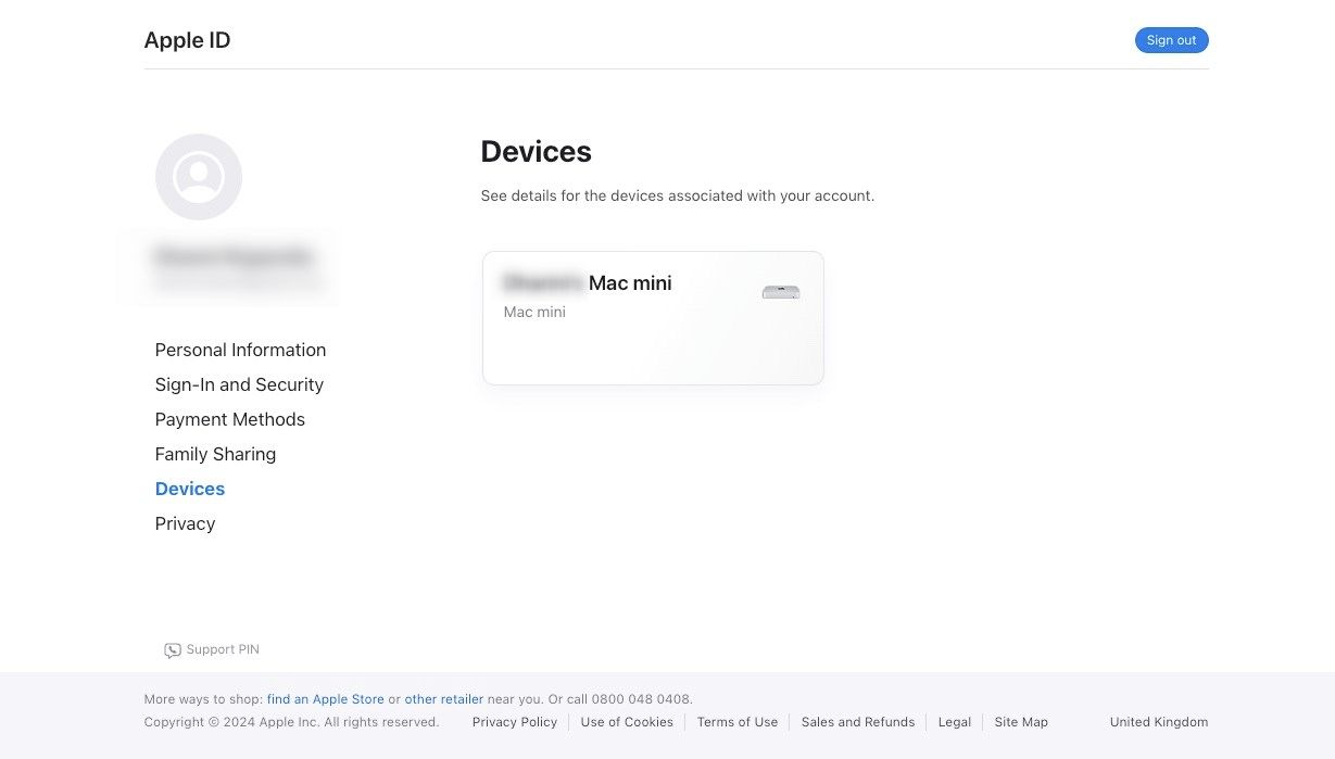 List of logged in devices as seen on Apple&rsquo;s website.