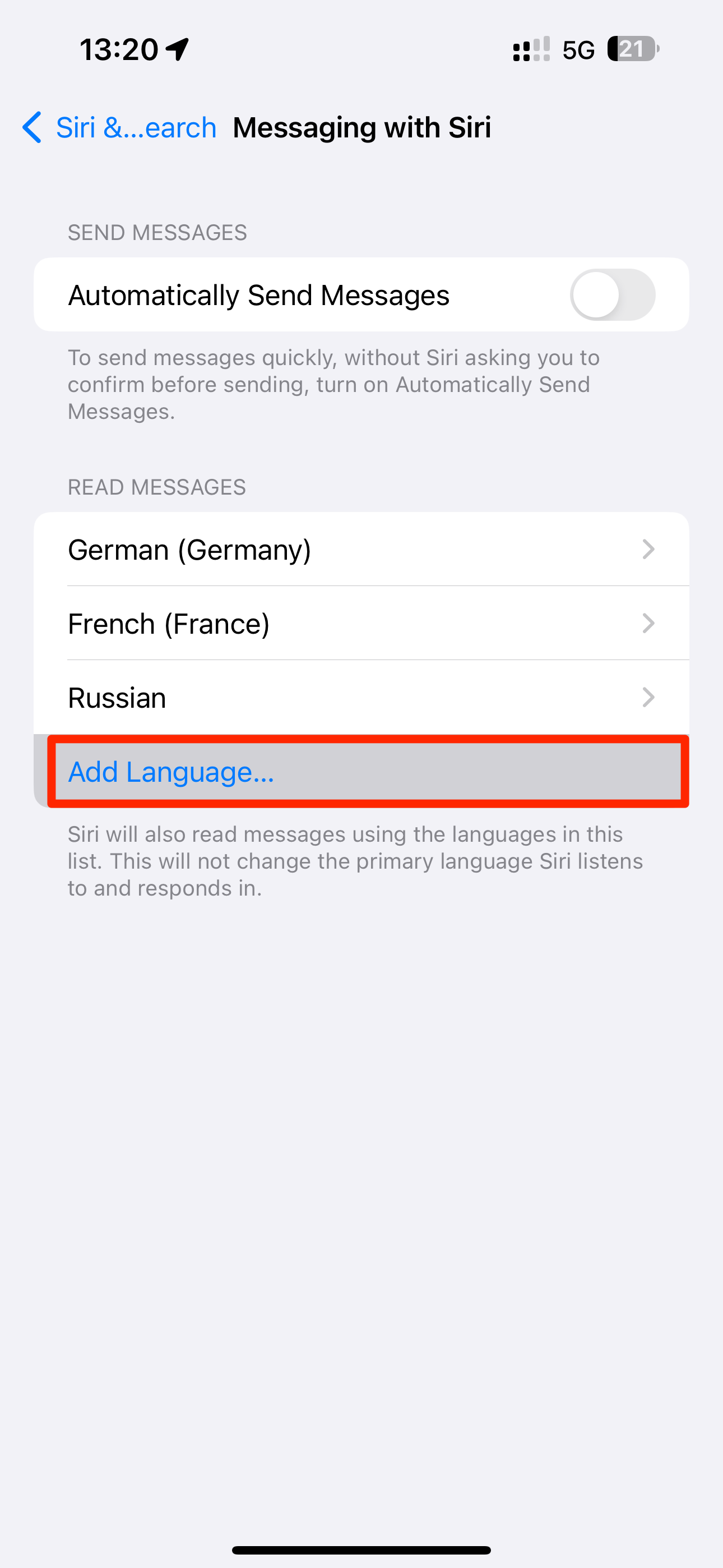Adding languages for Siri message playback on iPhone