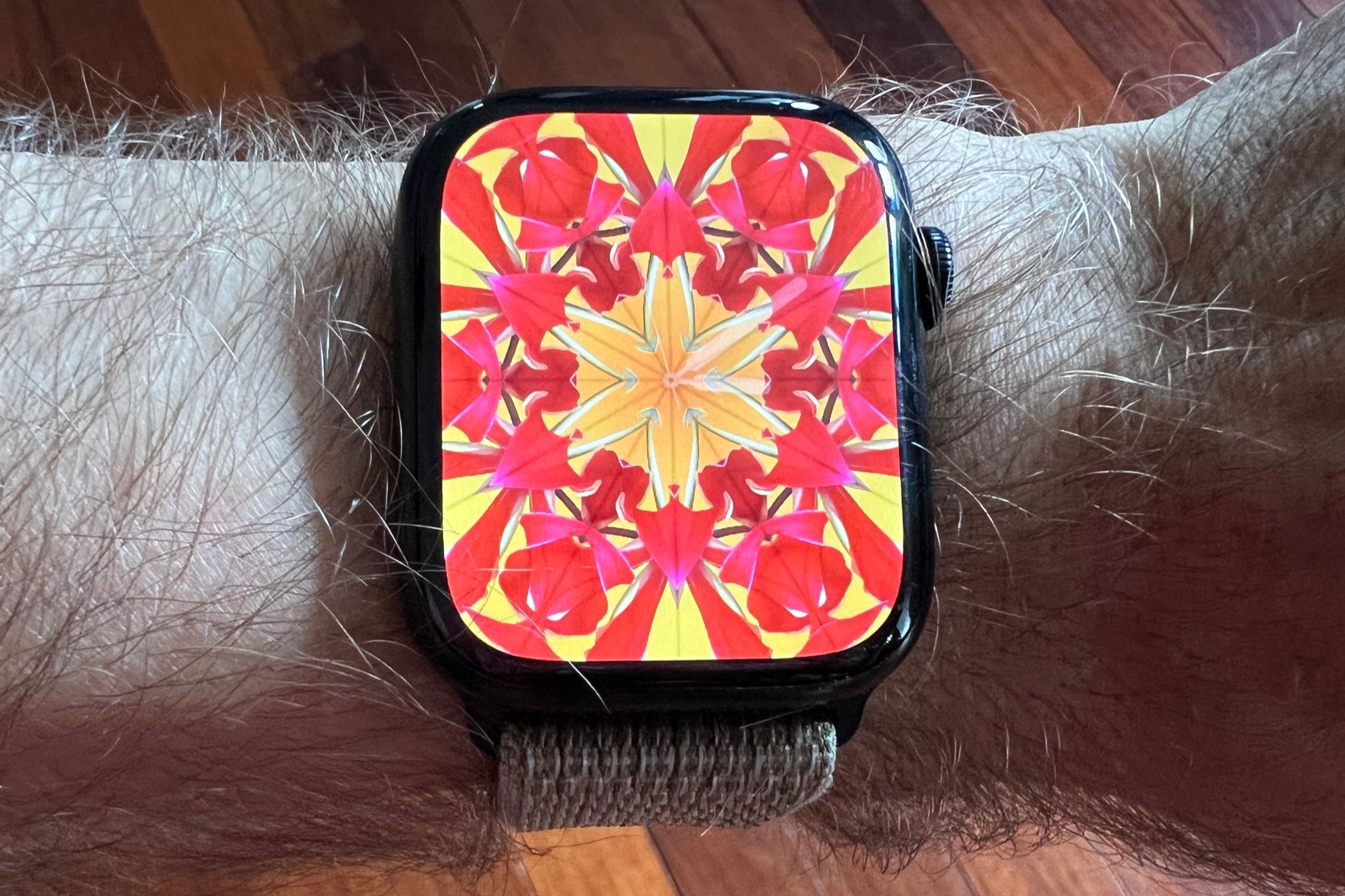 Apple Watch Series 8 with the &lsquo;Kaleidoscope&rsquo; watch face in fidget mode.