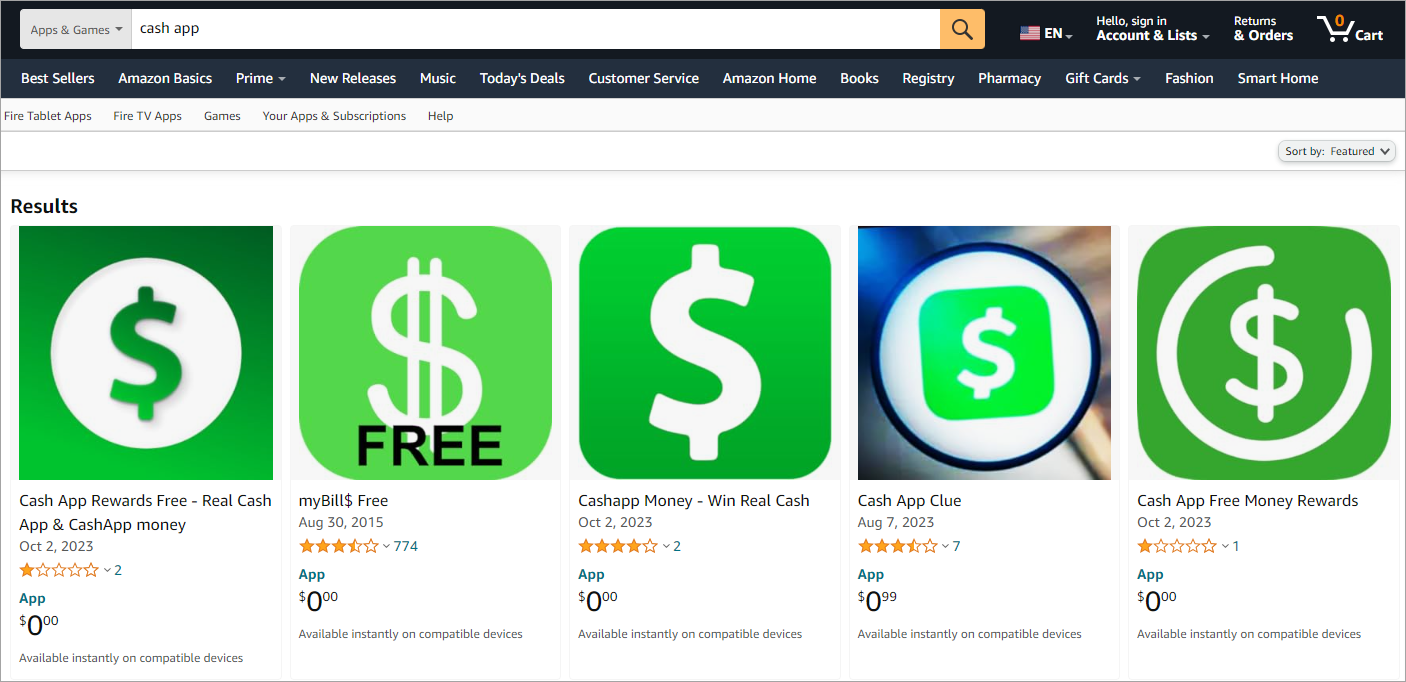 Cash App on Amazon App Store.