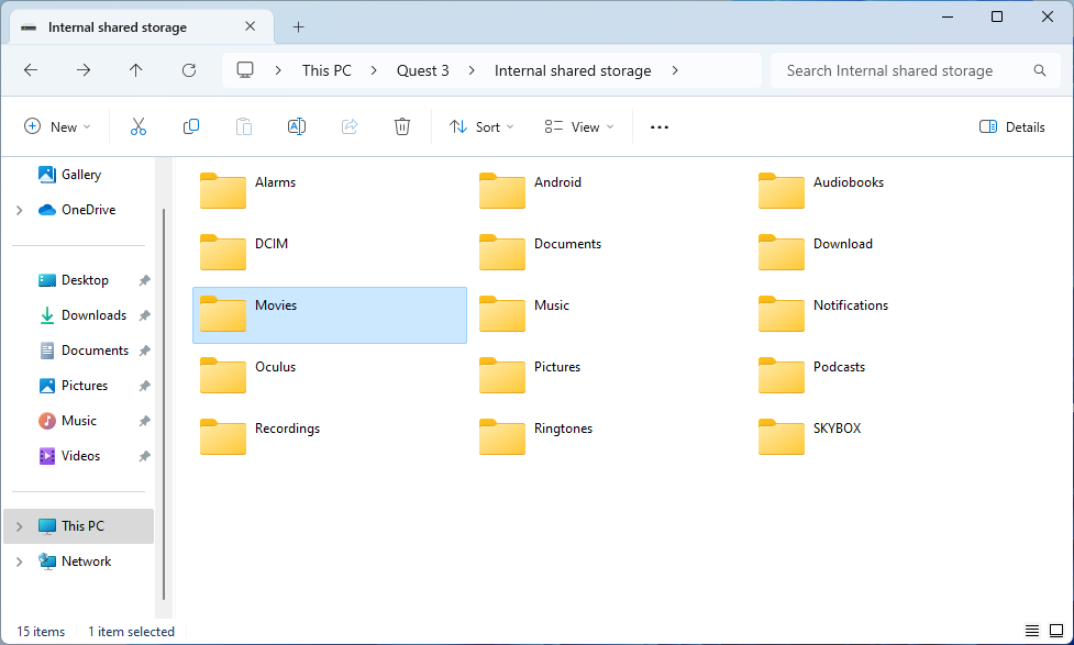 File Explorer screenshot with Movies folder highlighted.