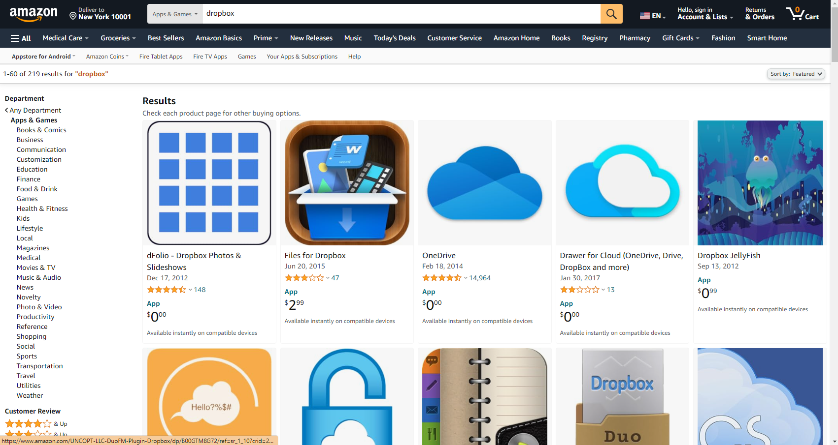 Dropbox on Amazon App Store.