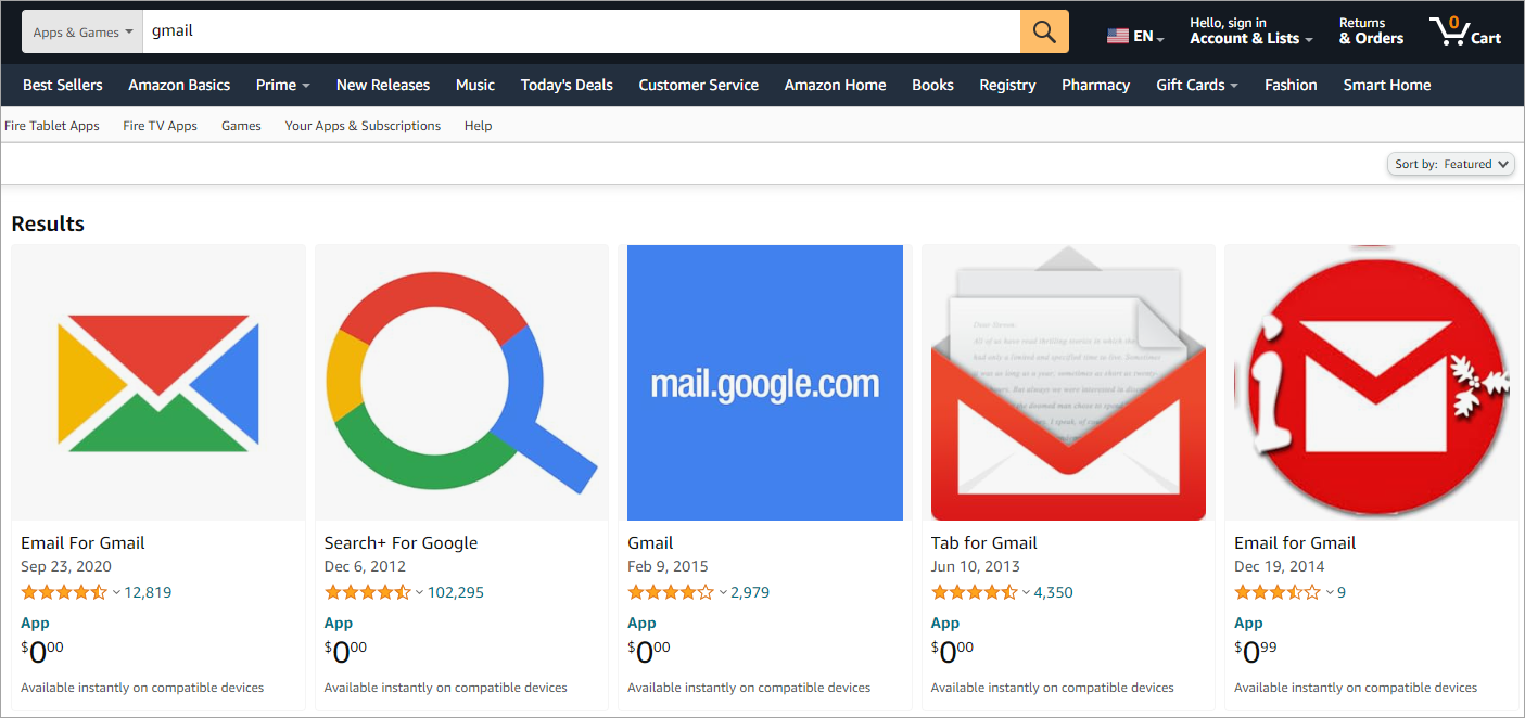 Gmail in Amazon App Store.