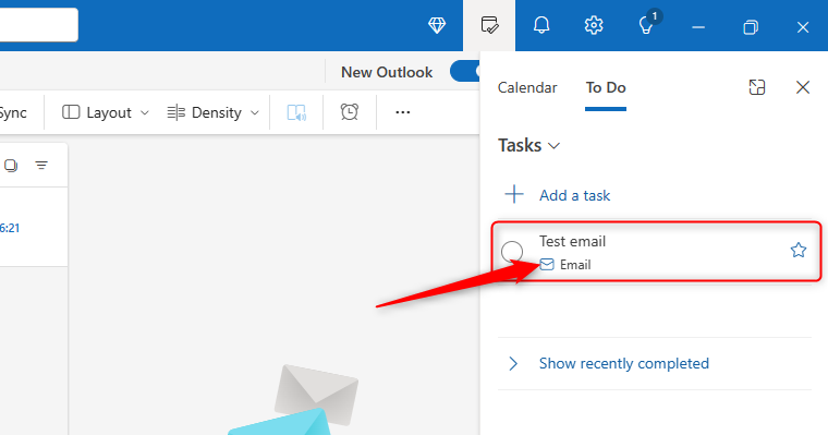 The Outlook 'My Day' option open, with a task inserted into the To-Do list. An arrow highlights the link that takes you back to the original email.