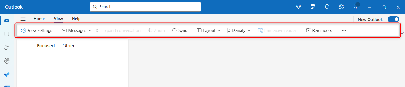 Outlook&rsquo;s new simplified ribbon is highlighted.