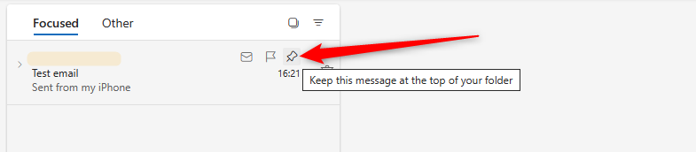 Microsoft Outlook - the pin option is highlighted.