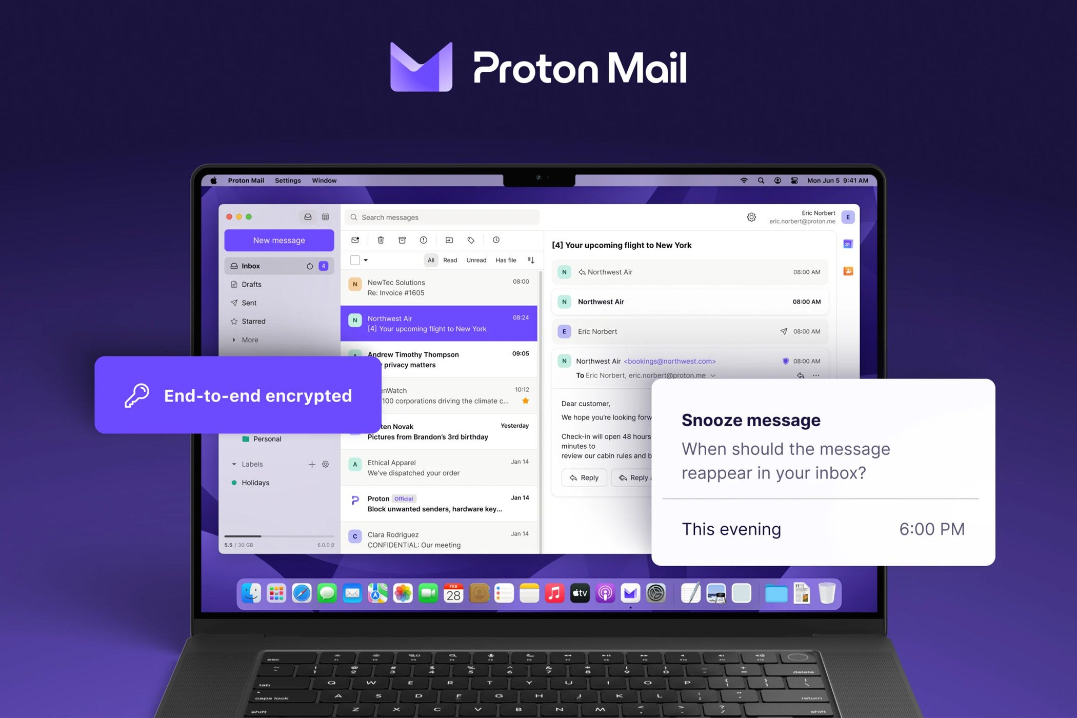 Screenshots of Proton Mail on a laptop