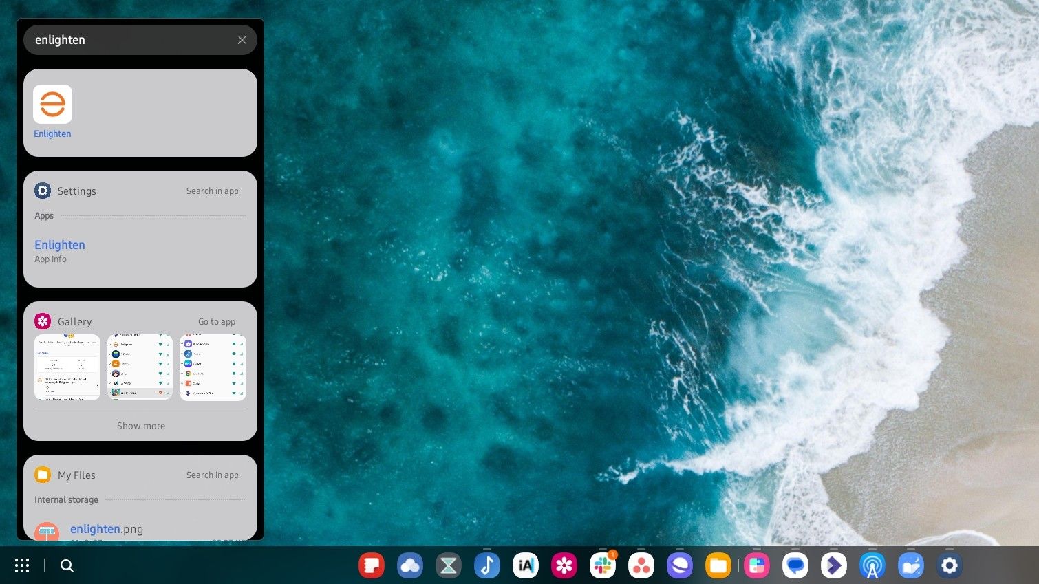 Desktop search pop-up window