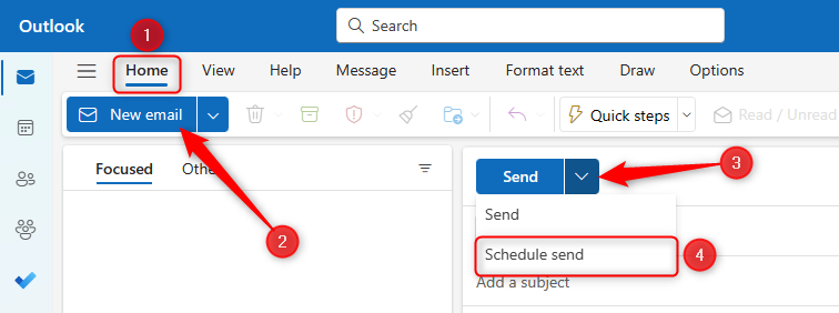 The Outlook option to send an email a later date, via the drop-down arrow next to the &lsquo;Send&rsquo; button.