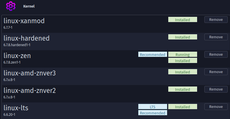 Showcasing different Custom Linux kernels available to download on Garuda Linux