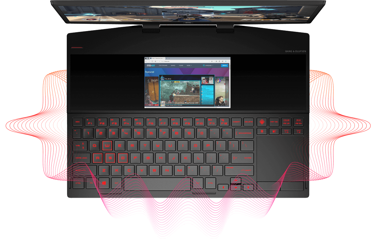 HP Omen X 2S laptop showing it&rsquo;s secondary screen above the keyboard.