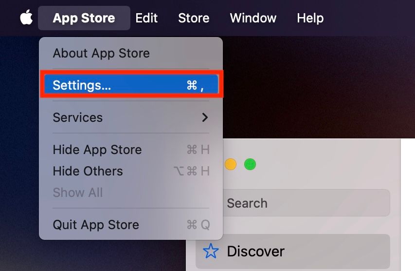 Access App Store settings on Mac.