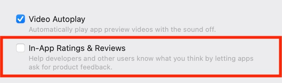 Turn off In-App Ratings & Reviews on Mac.