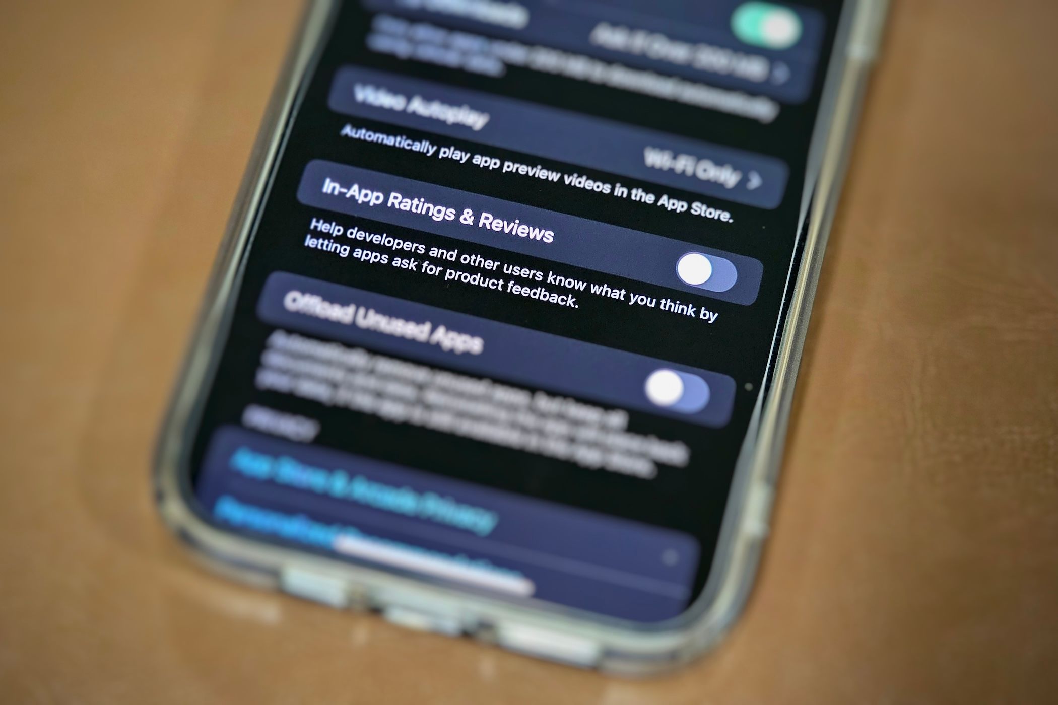 In-App Ratings & Reviews option in iPhone Settings.