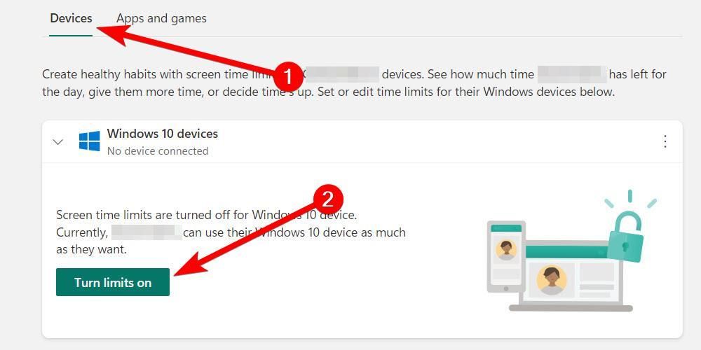 Turning on device limits in the Family app on Windows 11.