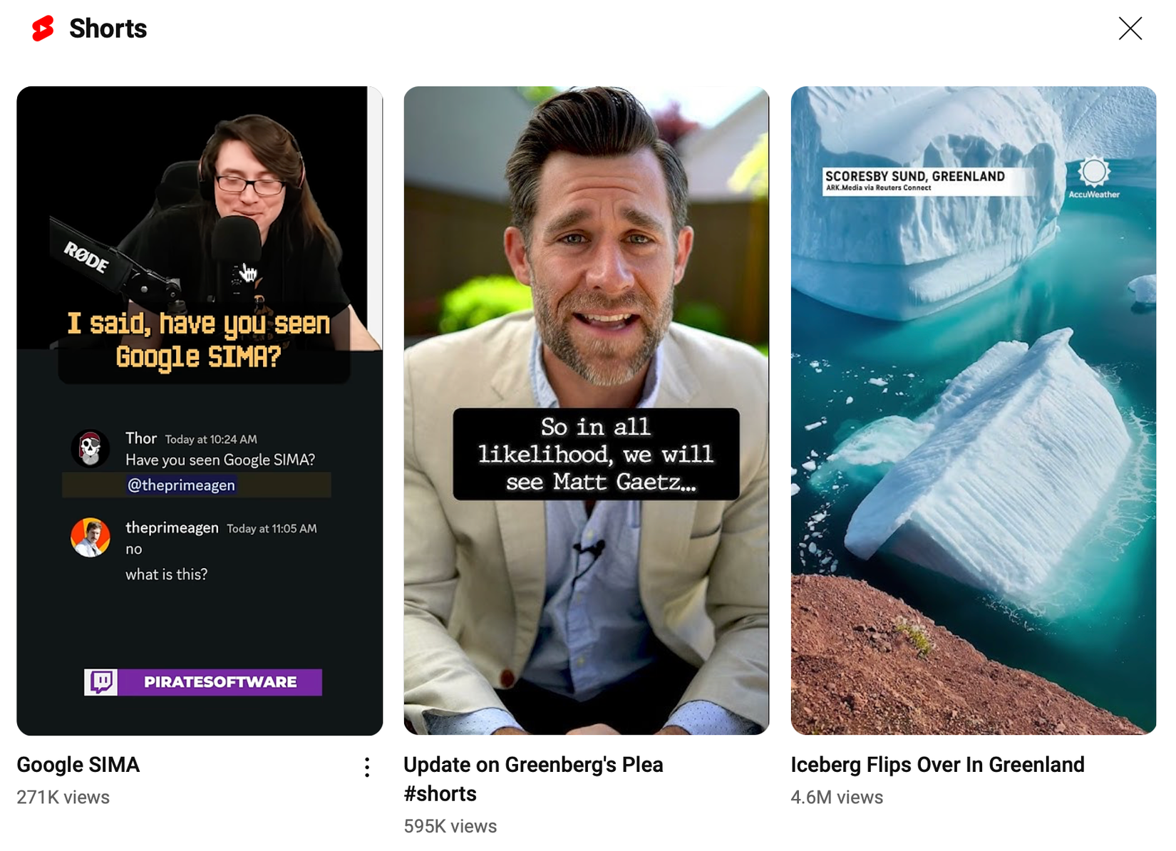 YouTube Shorts на экране компьютера.