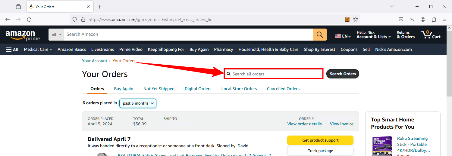 How to Search Your Amazon Order History