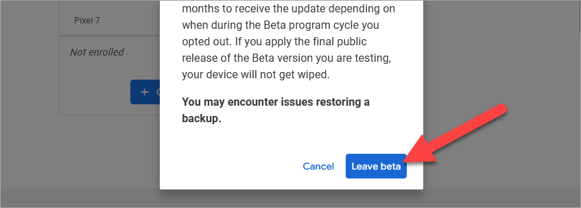Confirm leaving the Android 15 beta.