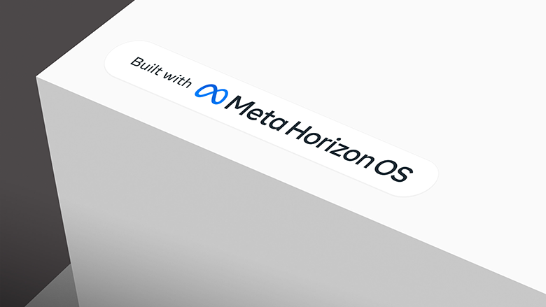 Render of a box with a "Built with Meta Horizon OS" sticker