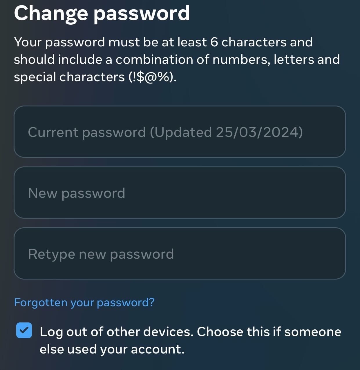 Changing the password of the Facebook account.