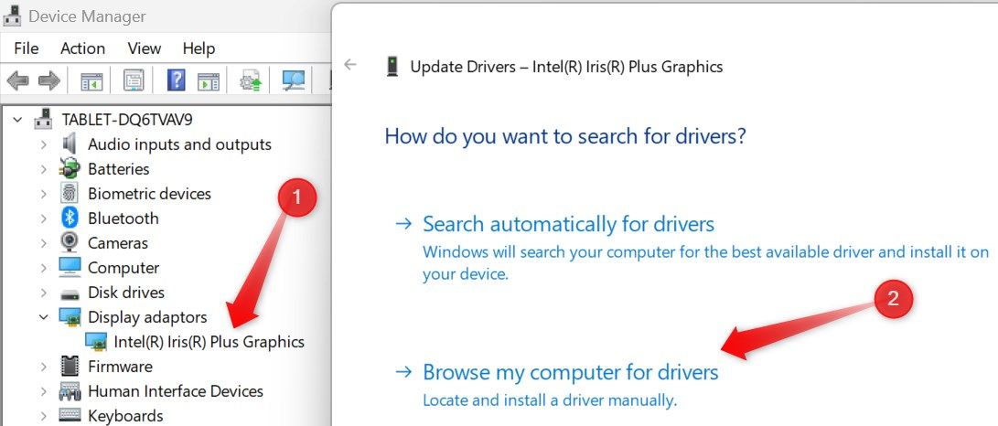 Updating the graphics drivers in the Windows Device Manager.