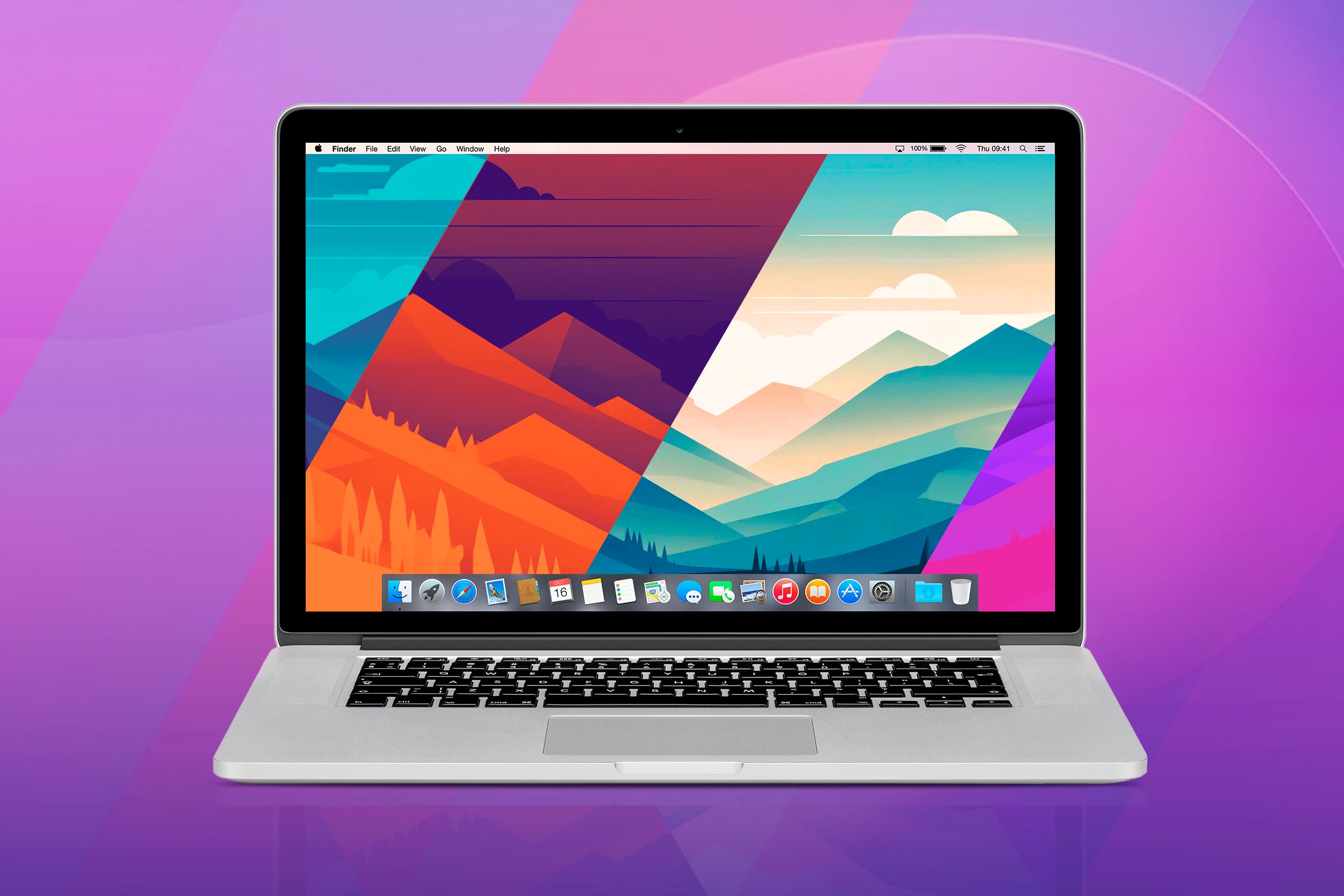 A MacBook with a wallpaper with a variety of colors, exemplifying dynamic wallpapers.
