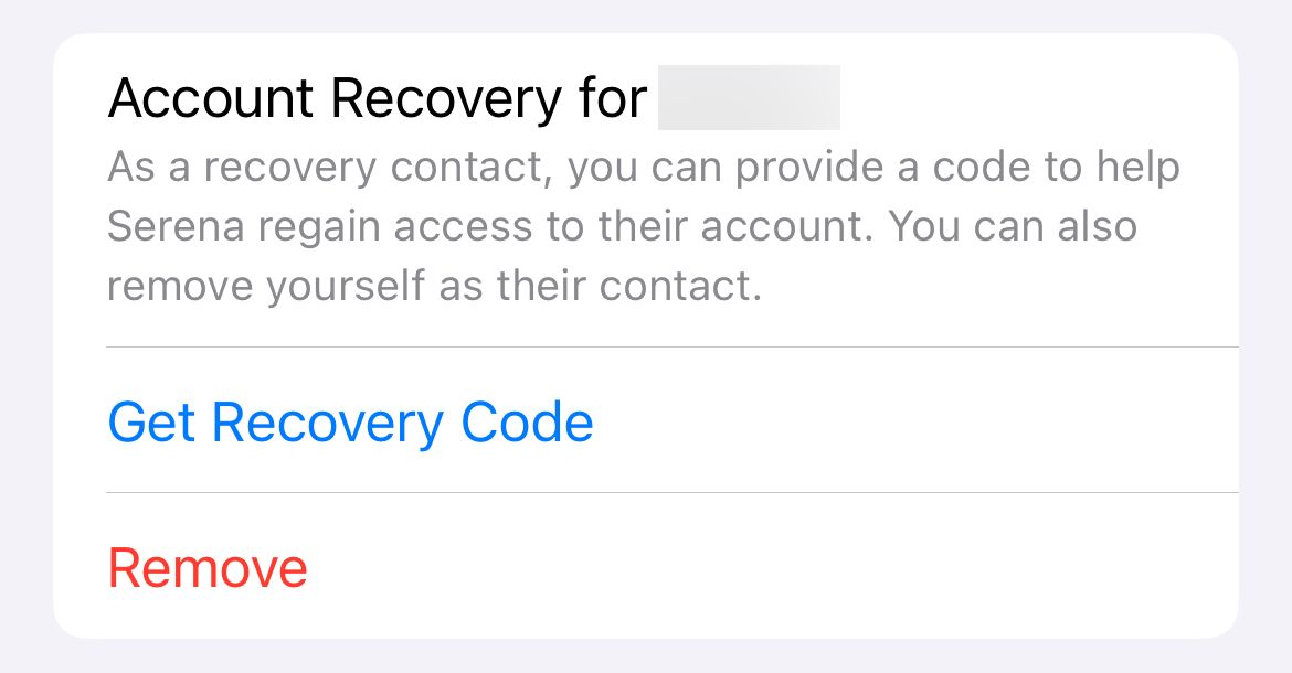Getting a recovery code for someone who has nominated you as a Recovery Contact.