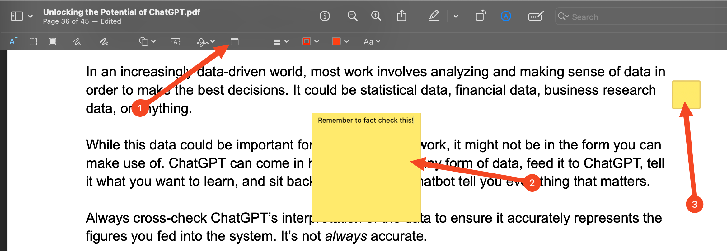 Add post it notes to a PDF file in Preview.