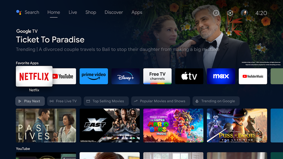 Android TV home screen.