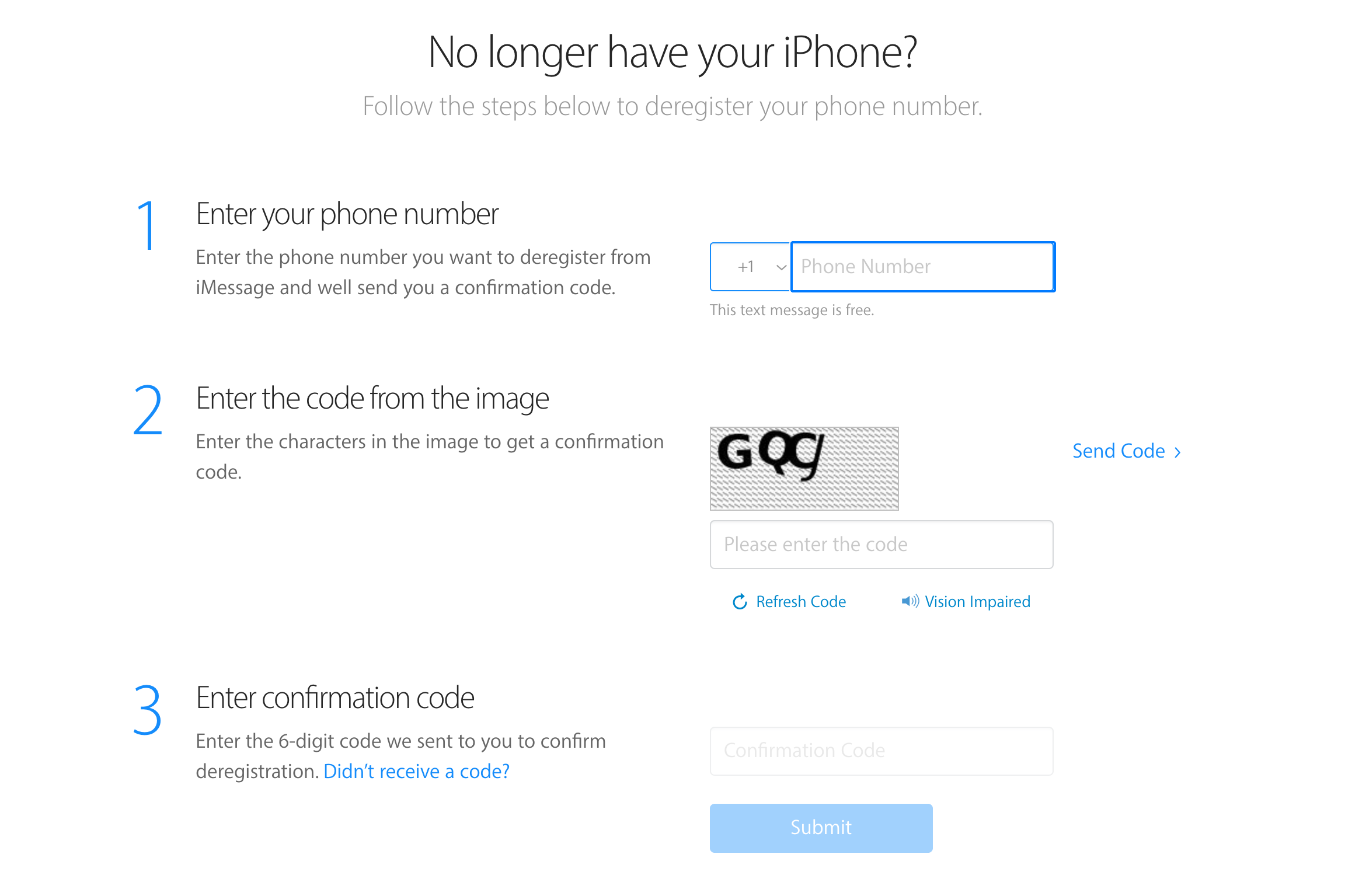Apple's website to deregister iMessage numbers.
