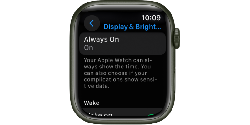 Apple Watch Always on display setting.
