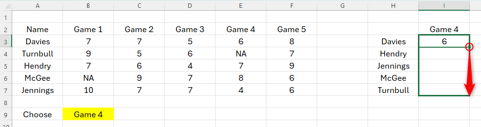 A table in Excel being AutoFilled.
