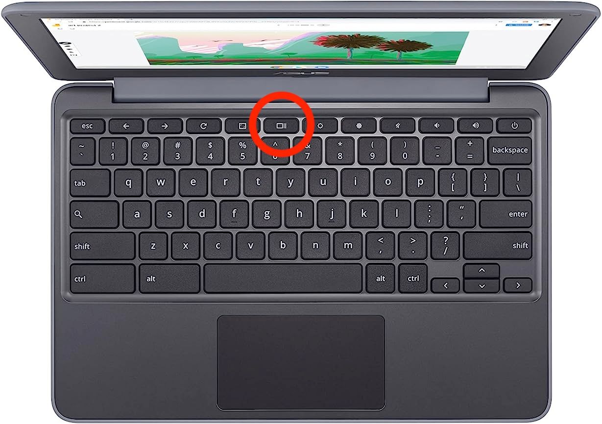 The Window key highlighted on a Chromebook keyboard.