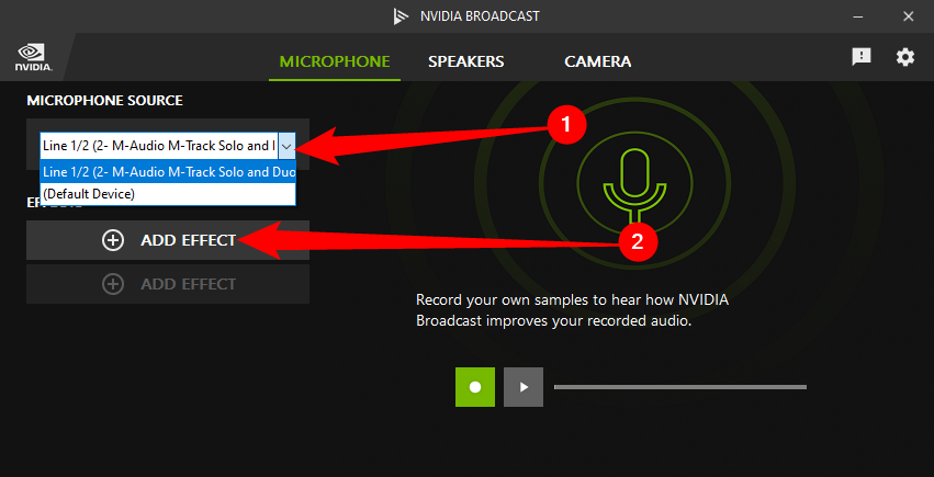 Click the drop-down menu, select your physical audio device, then click &lsquo;Add Effect.'