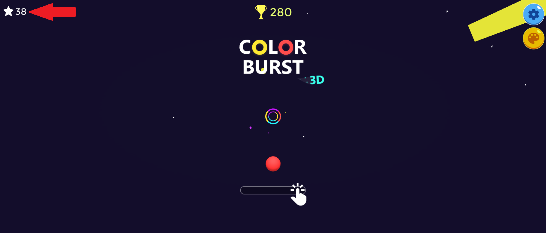 The start screen for the YouTube Playables game "Color Burst" with my saved high score shown in the corner.