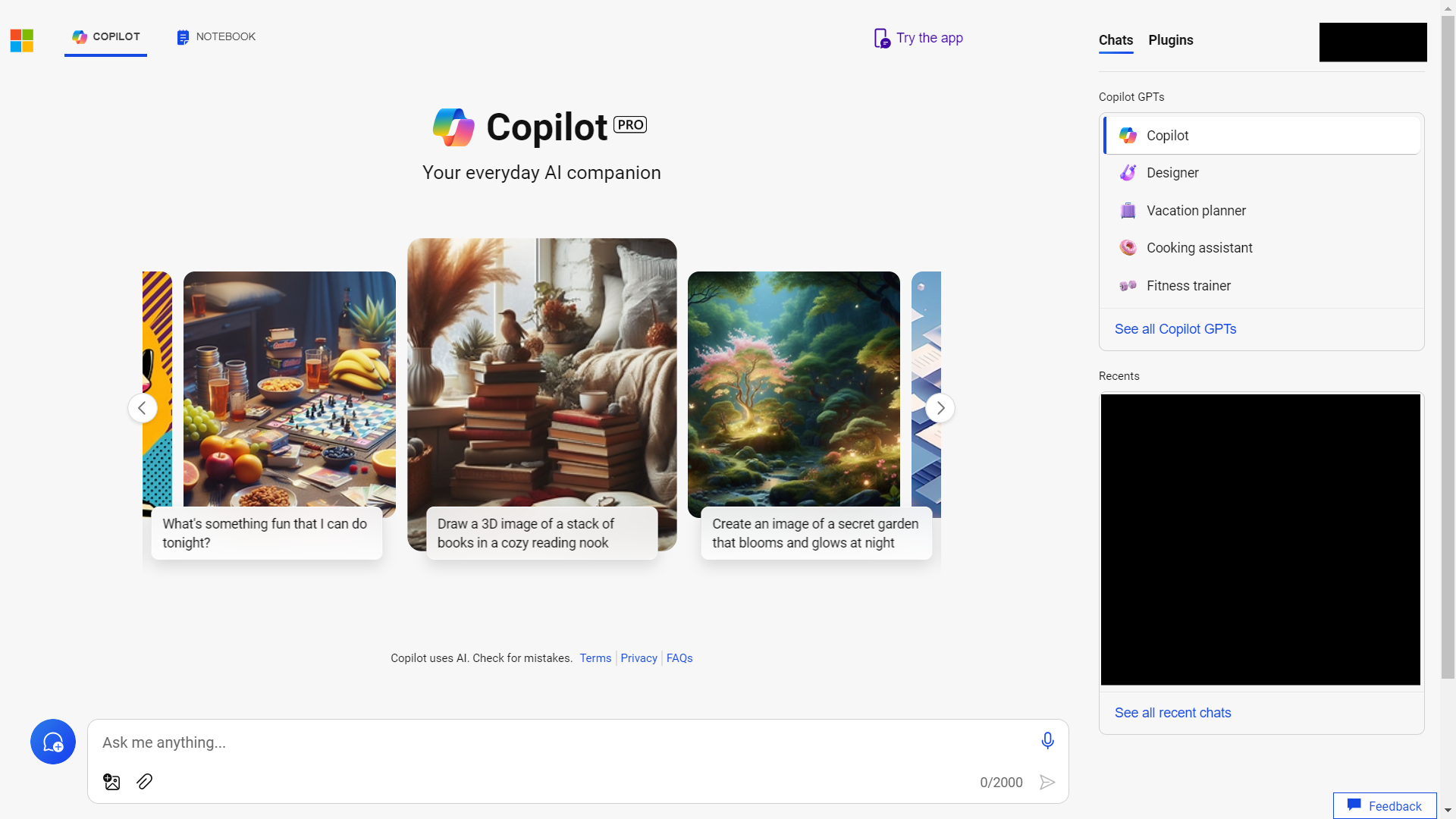 Copilot Pro in a browser.